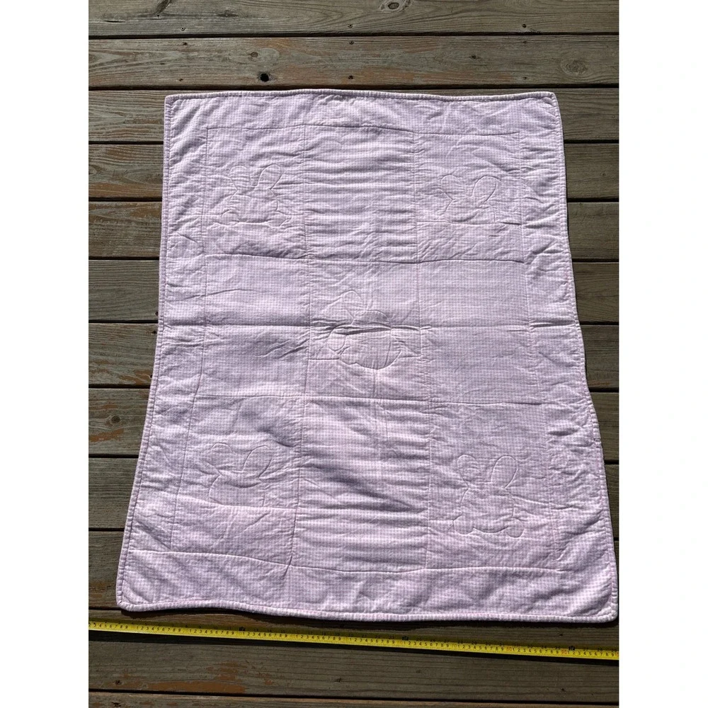 Handmade Pink Gingham Bunny Patchwork Baby Quilt Floral Embroidered Blanket